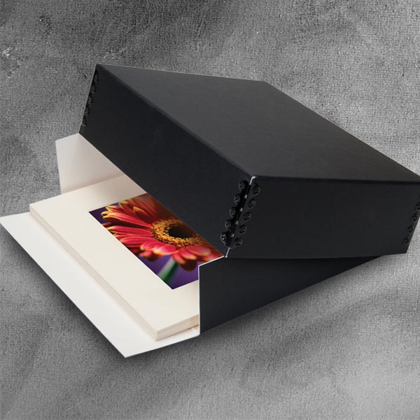 Lineco Black Museum Storage Box 12x12x3 Inches with Drop Front