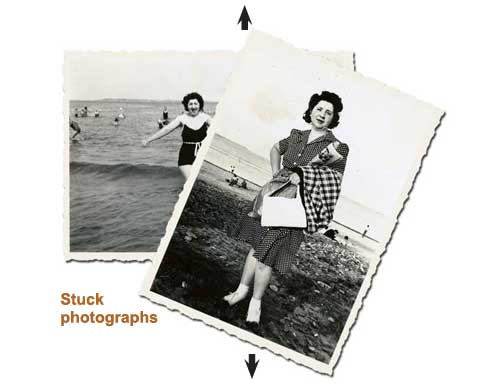 How to correctly separate 2 stuck old photos University Products, 2 stuck vintage photographs